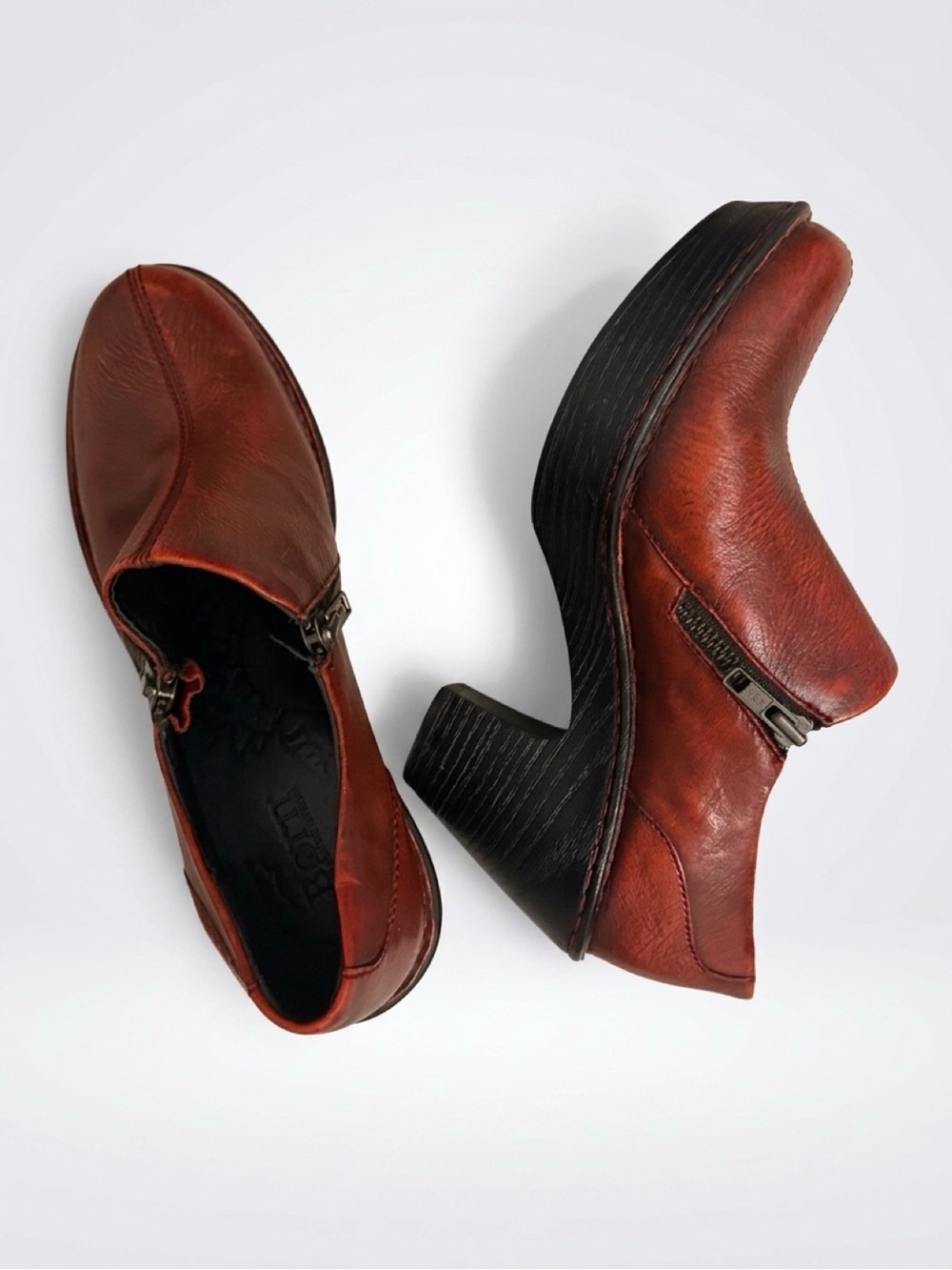 Børn Reddish-Brown Leather Side-Zip Block Heel Booties Shooties Size 8.5 - Picture 3 of 3